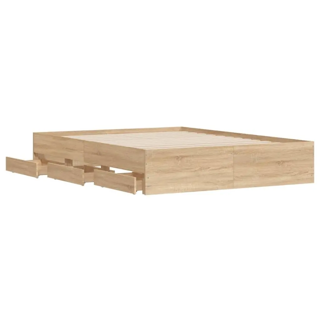 Storage Drawer Bed Frame Engineered Wood Slatted Base Brown 150x200cm