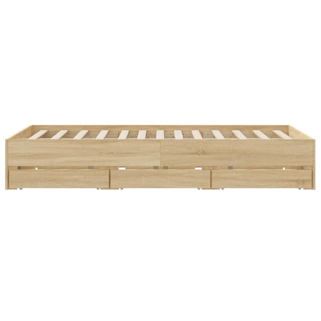 Storage Drawer Bed Frame Engineered Wood Slatted Base Brown 150x200cm