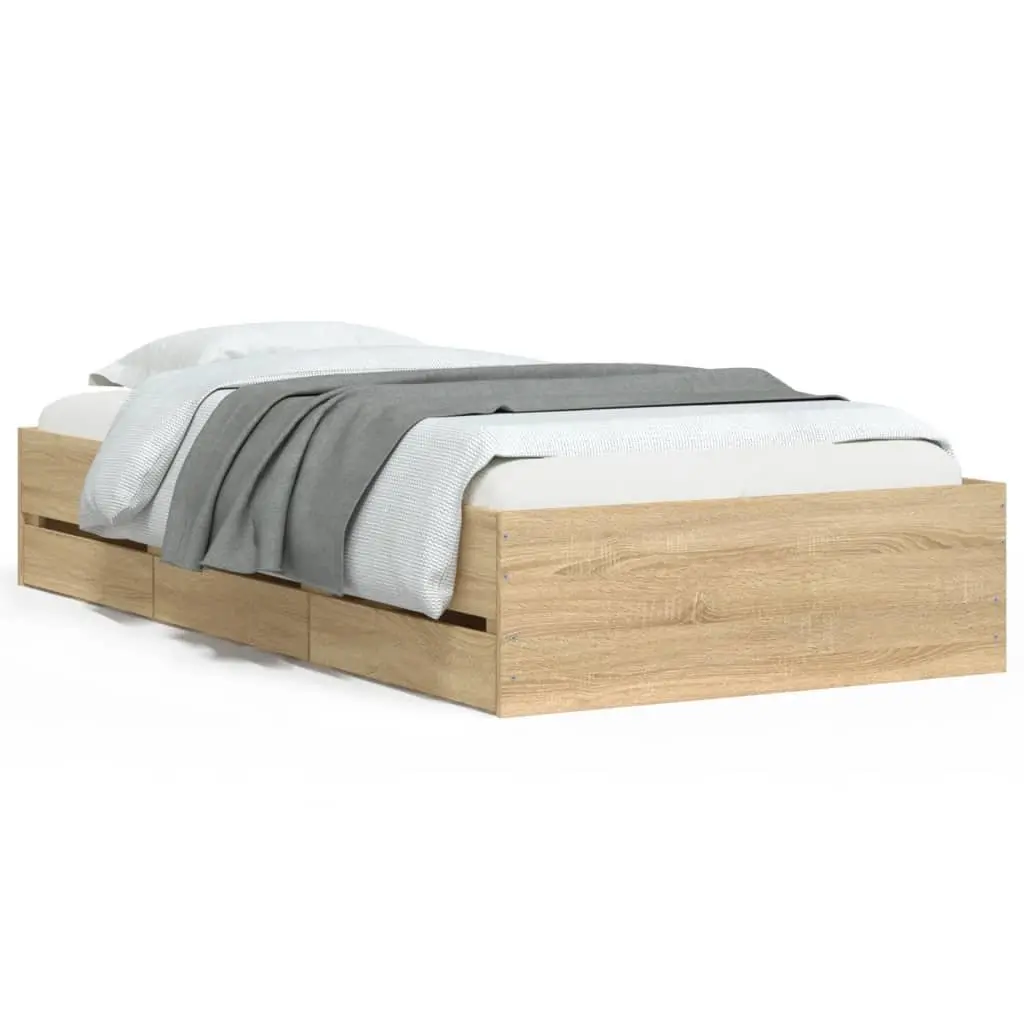Bed Frame with Storage, Sonoma Oak Finish