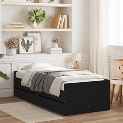 Reliable Black Bed Frame with Storage Drawers 90x190 cm