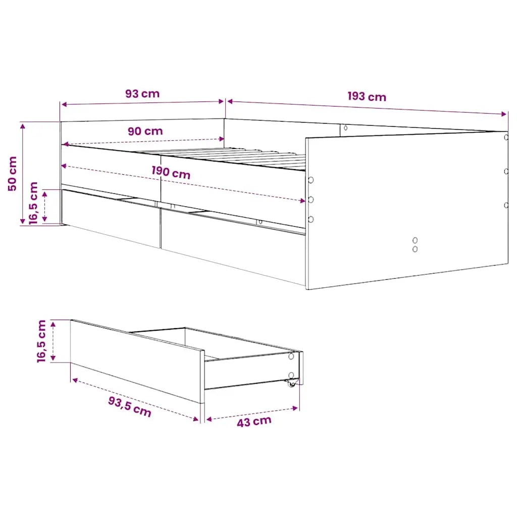 Bed Frame with Storage Drawers Slatted Base Bedroom Furniture Brown 90x190cm