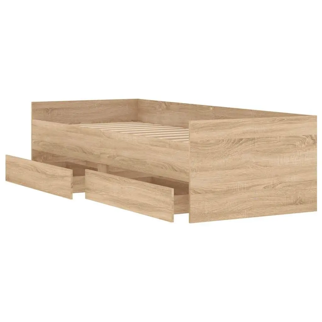 Bed Frame with Storage Drawers Slatted Base Bedroom Furniture Brown 90x190cm