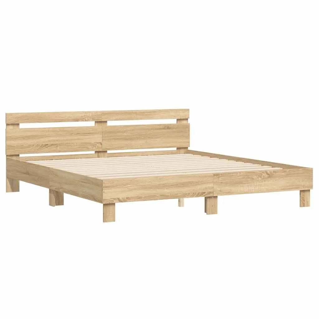 King Bed Frame Sonoma Oak Brown Wooden Bedroom Furniture Durable Engineered Wood