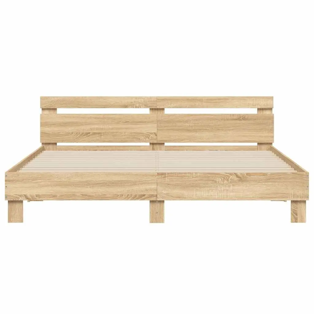 King Bed Frame Sonoma Oak Brown Wooden Bedroom Furniture Durable Engineered Wood