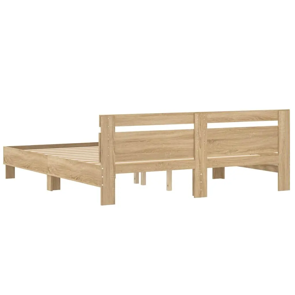 King Bed Frame Sonoma Oak Brown Wooden Bedroom Furniture Durable Engineered Wood