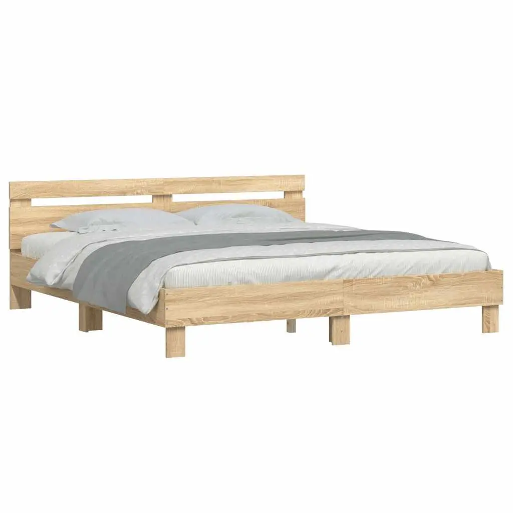 King Bed Frame Sonoma Oak Brown Wooden Bedroom Furniture Durable Engineered Wood