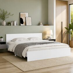 King Bed Frame White 183x203 cm Slatted Base Headboard Bedroom Furniture