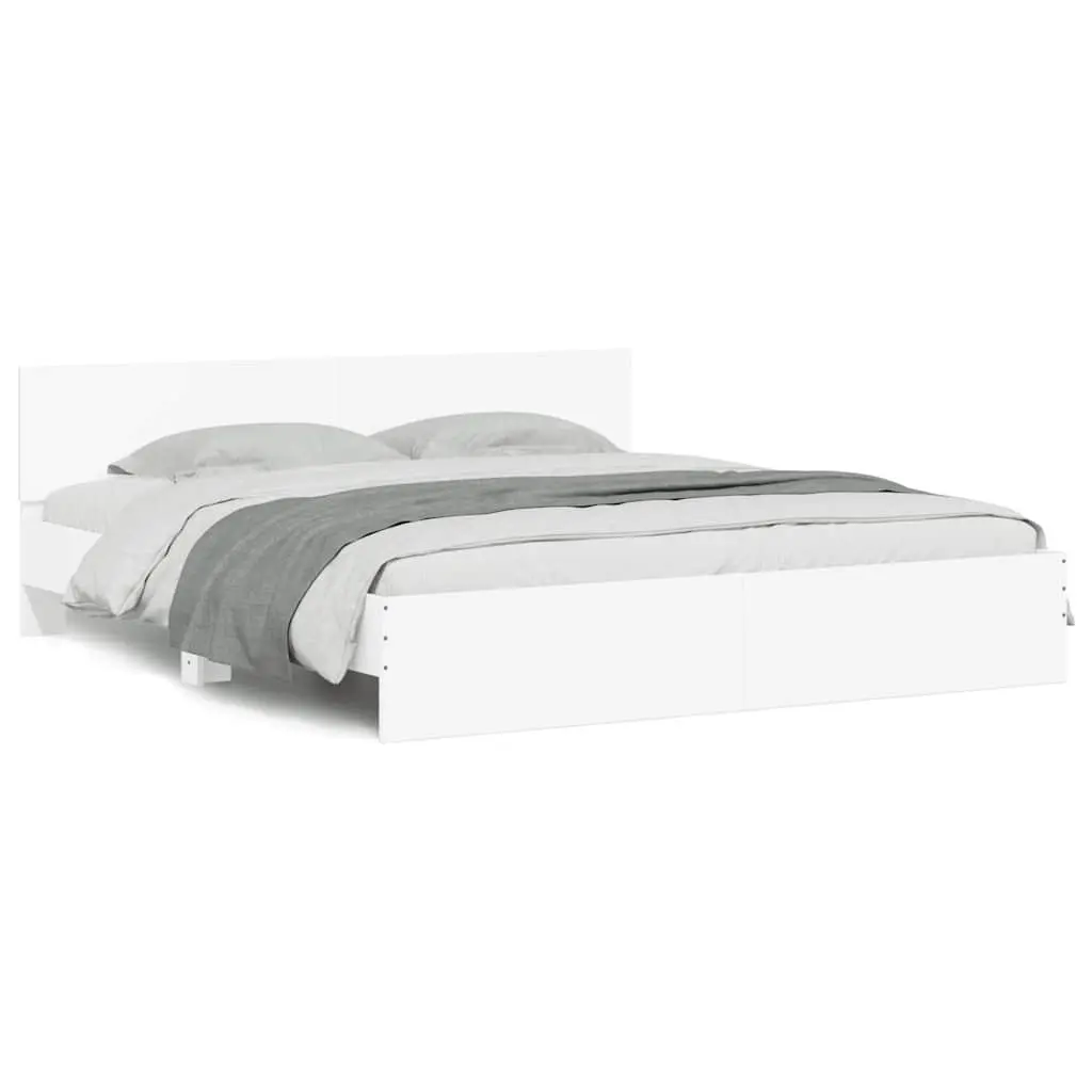 White King Bed Frame with Headboard Slatted Base 183x203 cm for Bedroom