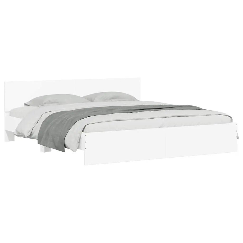 White King Bed Frame with Headboard Slatted Base 183x203 cm for Bedroom