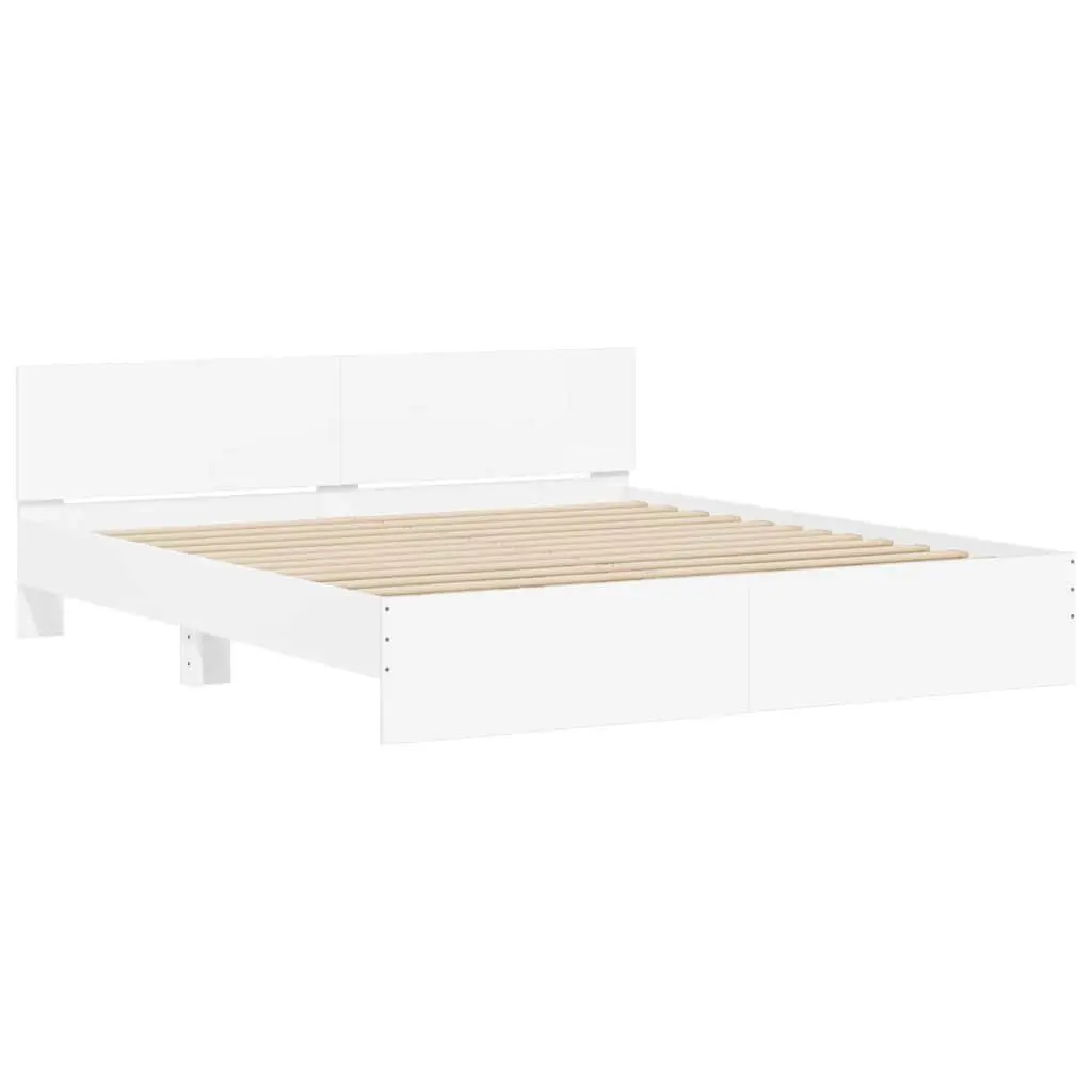 White King Bed Frame with Headboard Slatted Base 183x203 cm for Bedroom