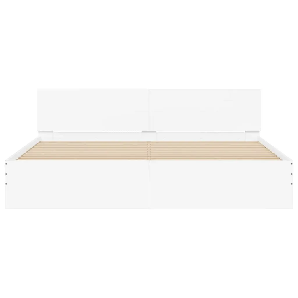 White King Bed Frame with Headboard Slatted Base 183x203 cm for Bedroom