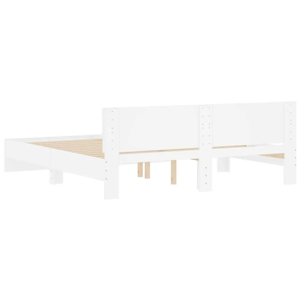 White King Bed Frame with Headboard Slatted Base 183x203 cm for Bedroom