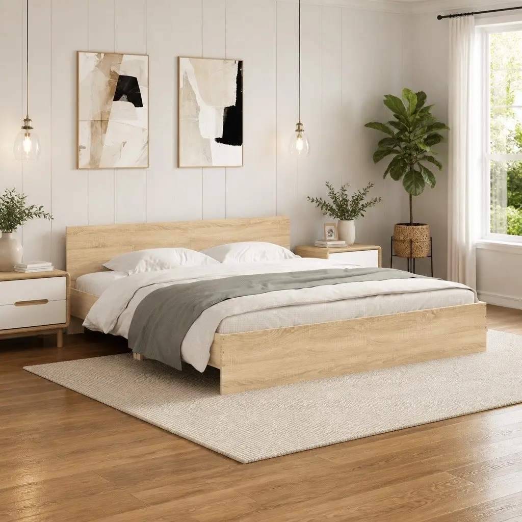 King Bed Frame Engineered Wood Slatted Base 183 x 203 cm Brown