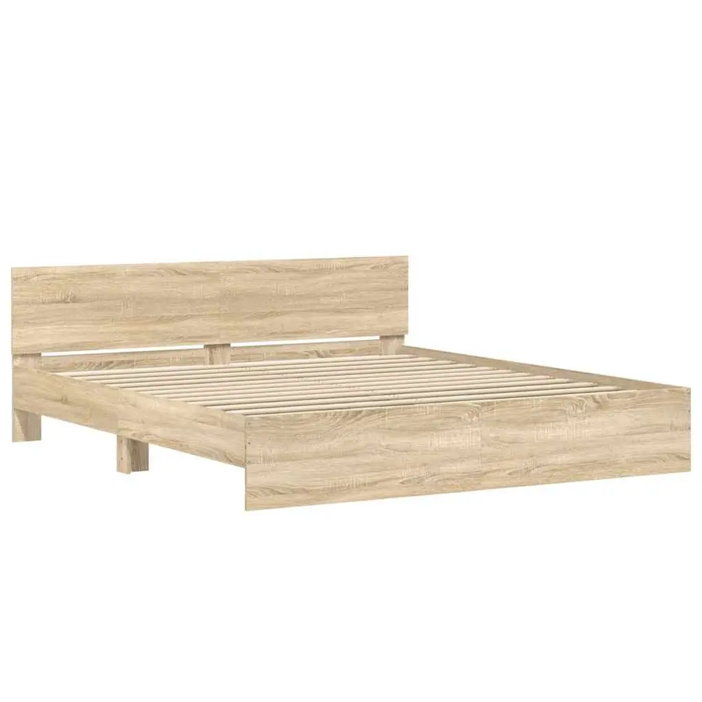 King Bed Frame Engineered Wood Slatted Base 183 x 203 cm Brown