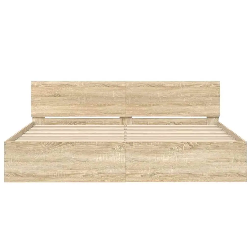 King Bed Frame Engineered Wood Slatted Base 183 x 203 cm Brown