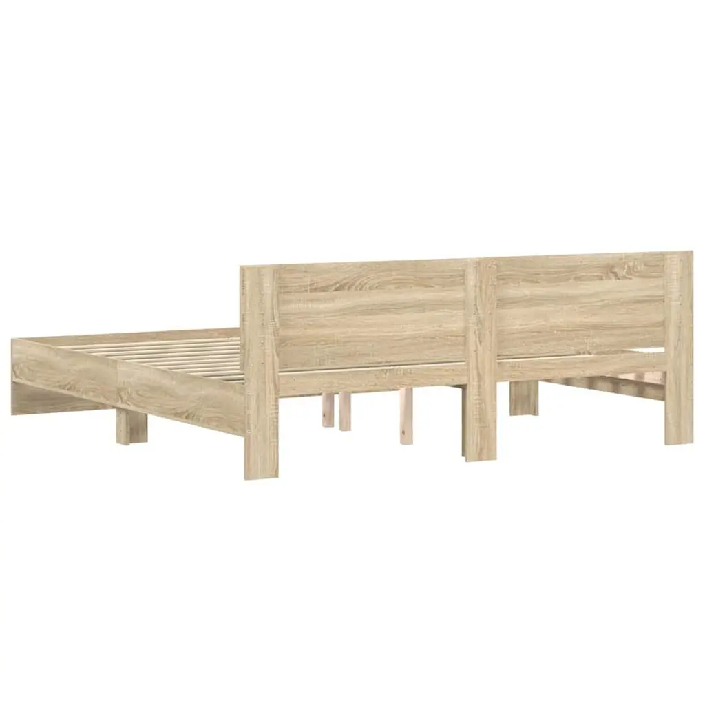 King Bed Frame Engineered Wood Slatted Base 183 x 203 cm Brown