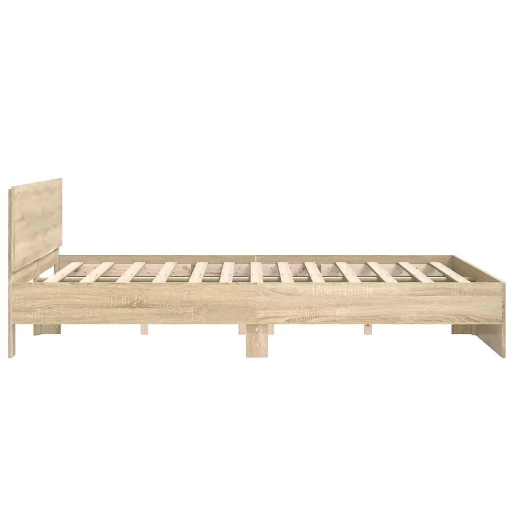 King Bed Frame Engineered Wood Slatted Base 183 x 203 cm Brown