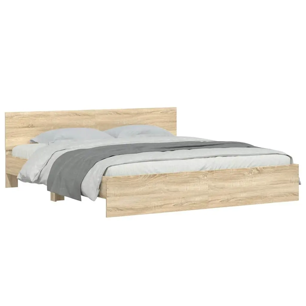 King Bed Frame Engineered Wood Slatted Base 183 x 203 cm Brown