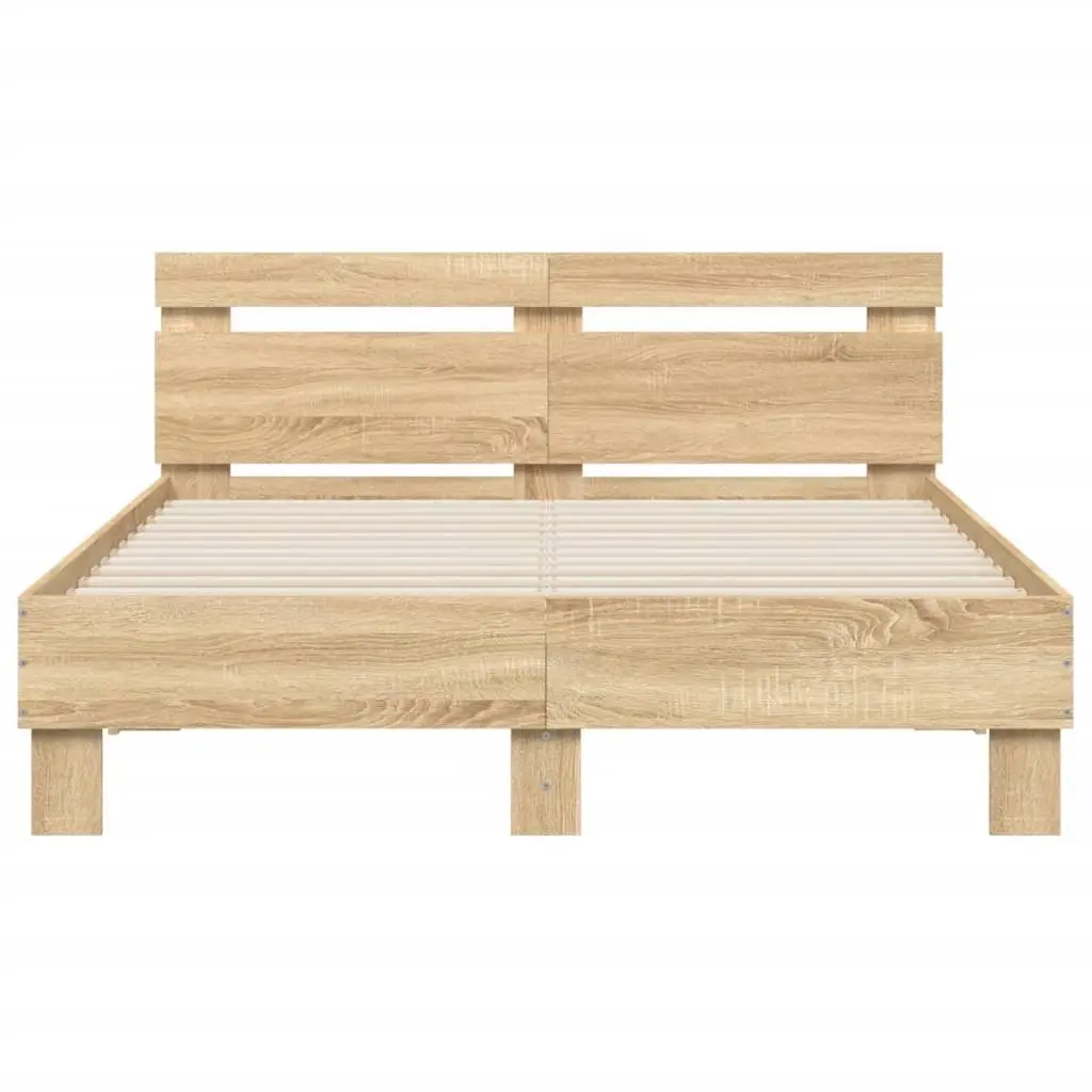 Bed Frame RGB LED Lights Bedroom Furniture 135x190cm Brown Sonoma Oak