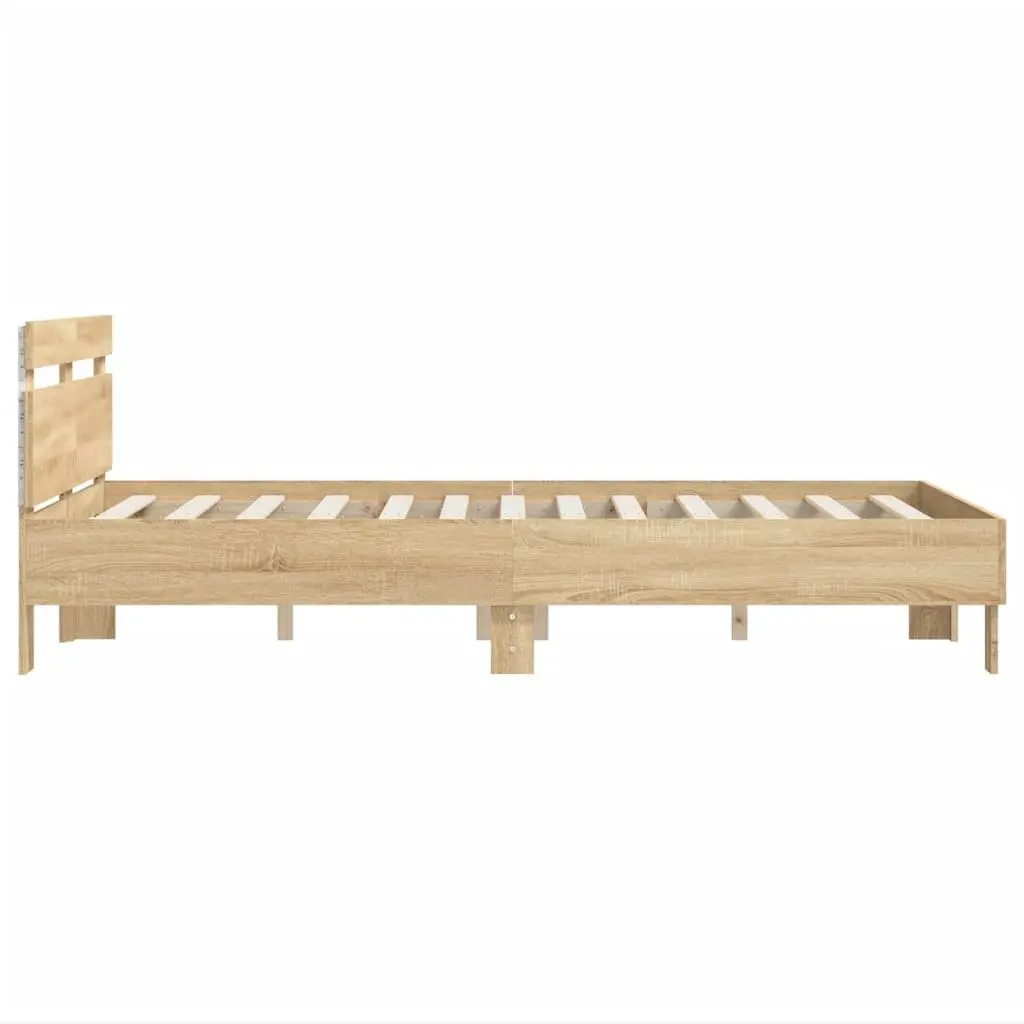 Bed Frame RGB LED Lights Bedroom Furniture 135x190cm Brown Sonoma Oak