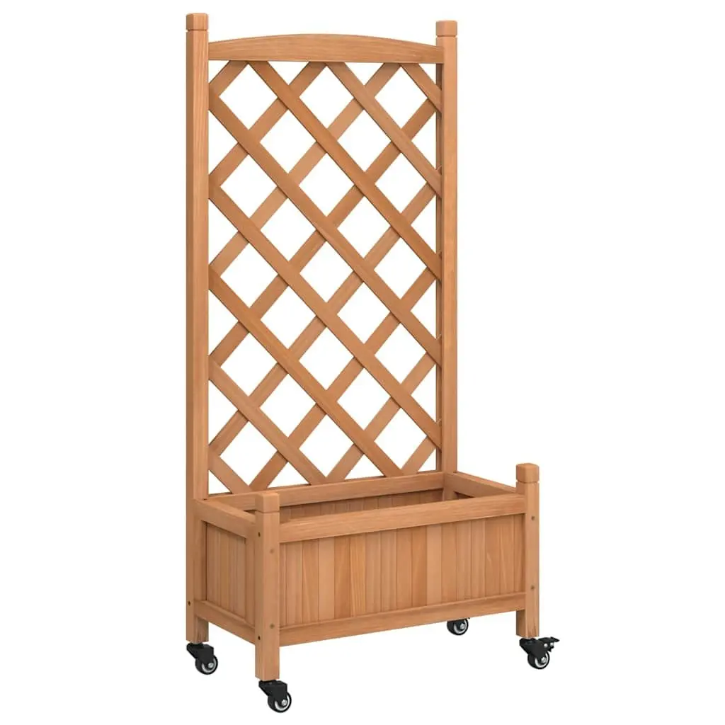Wooden Planter Trellis for Climbing Plants Brown Fir Garden Patio with Wheels