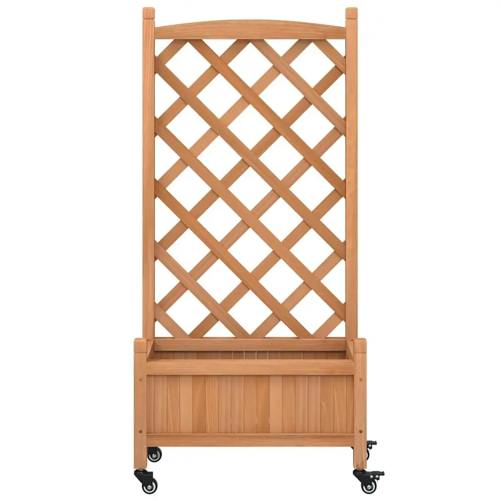 Wooden Planter Trellis for Climbing Plants Brown Fir Garden Patio with Wheels