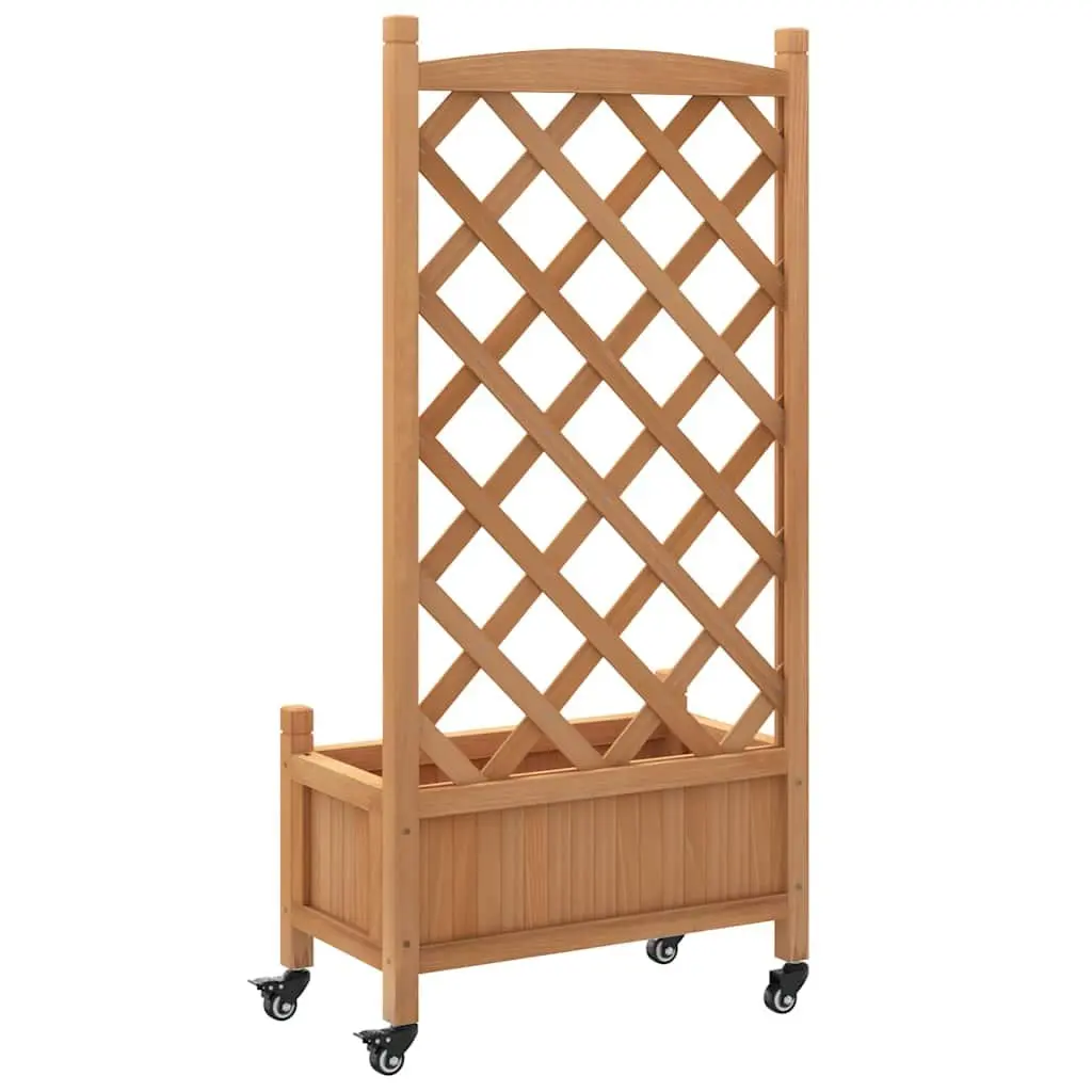 Wooden Planter Trellis for Climbing Plants Brown Fir Garden Patio with Wheels