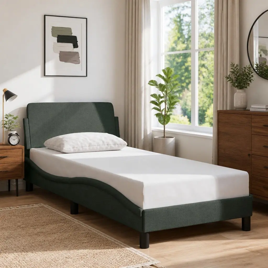 Grey Fabric Bed Frame with Headboard