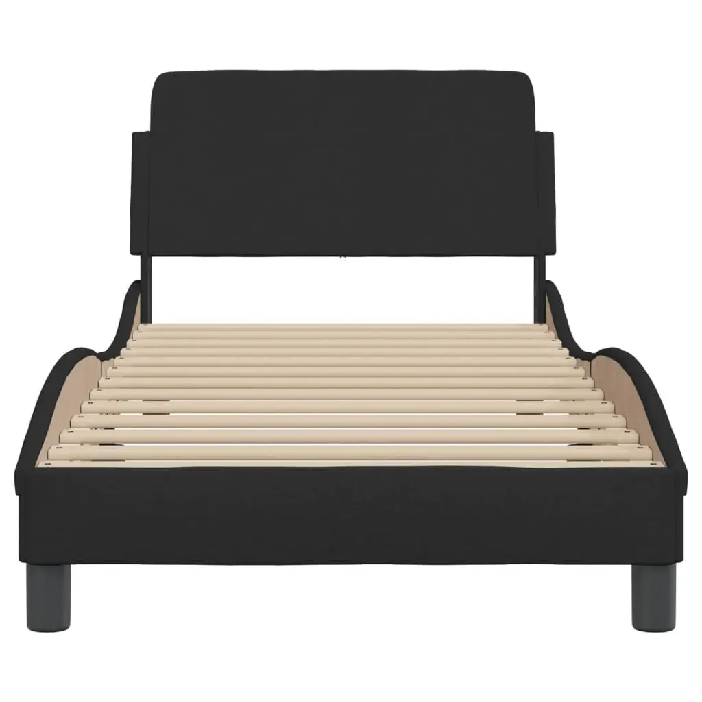 Bed Frame Black Fabric 90x190 cm Bedroom Furniture Slatted Base