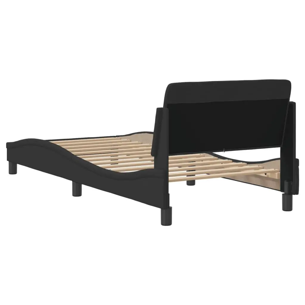 Bed Frame Black Fabric 90x190 cm Bedroom Furniture Slatted Base