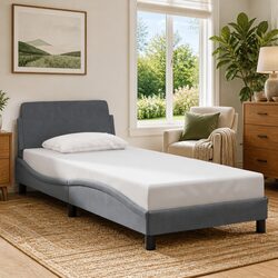 Comfortable Grey Velvet Bed Frame with Headboard 90x190 cm