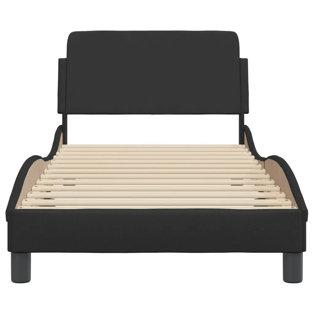 Faux Leather Bed Frame Black 90x190 cm with Headboard Slat Base