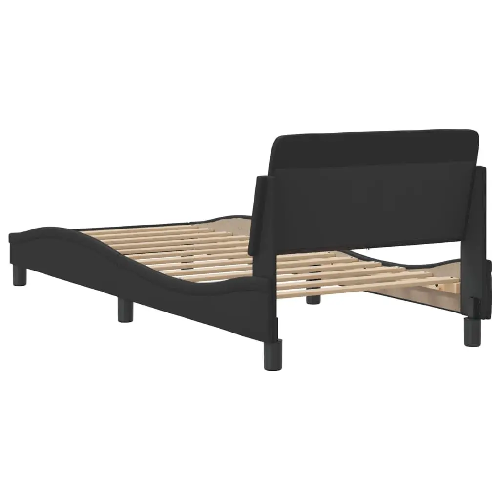 Faux Leather Bed Frame Black 90x190 cm with Headboard Slat Base