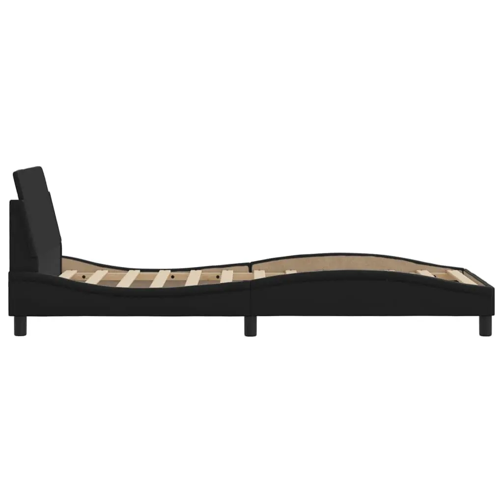 Faux Leather Bed Frame Black 90x190 cm with Headboard Slat Base