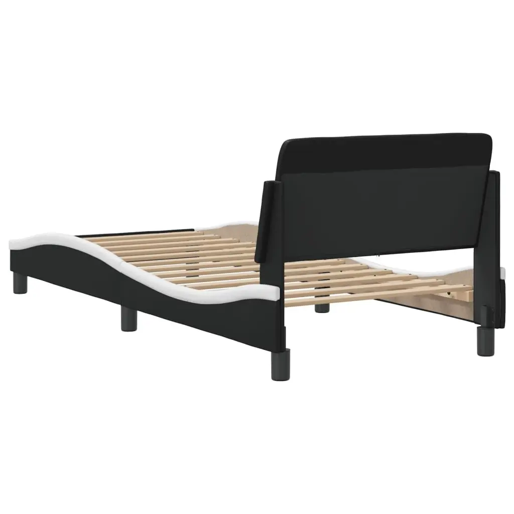 Bed Frame with Headboard 90x190 cm Black White Faux Leather Modern Bedroom