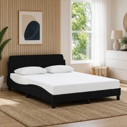 Double Bed Frame Black Velvet Headboard 137x190 cm Modern Bedroom Furniture