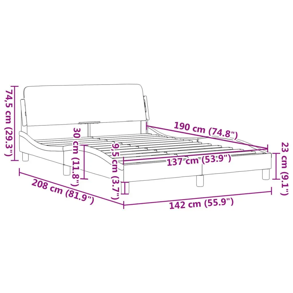 Double Bed Frame Black Velvet 137x190 cm Modern Bedroom Furniture
