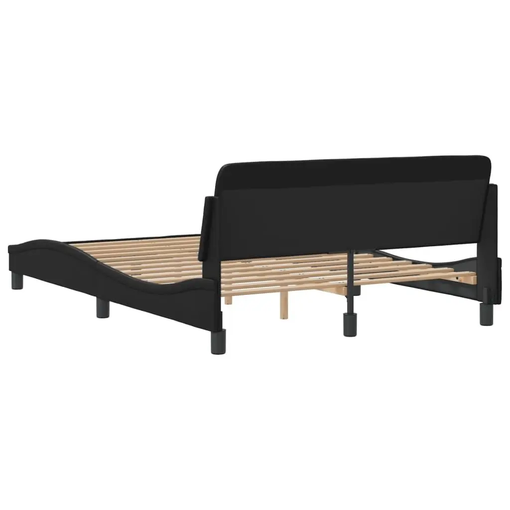 Double Bed Frame Black 137x190 cm Faux Leather Headboard Bedroom Furniture