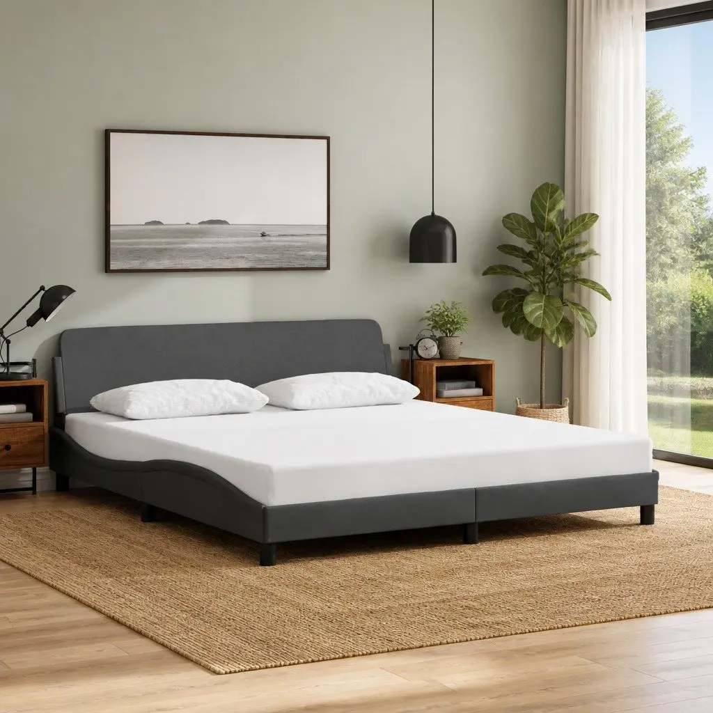 Queen Bed Frame Grey Fabric Headboard Modern Bedroom Furniture 152 x 203 cm