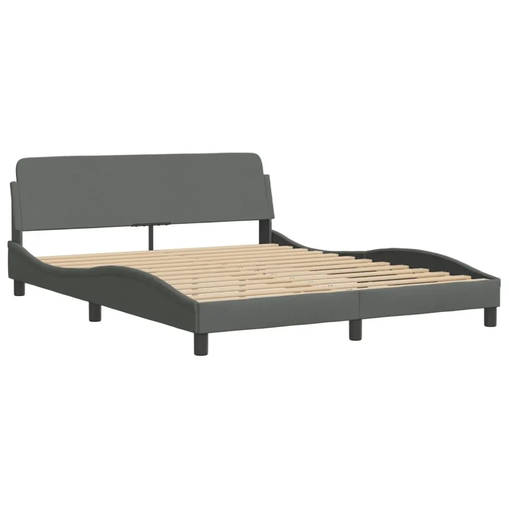 Queen Bed Frame Grey Fabric Headboard Modern Bedroom Furniture 152 x 203 cm