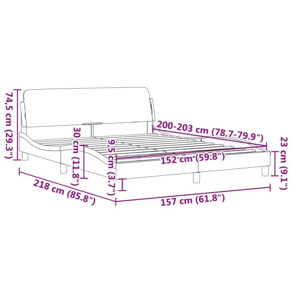 Queen Bed Frame Grey Fabric Headboard Modern Bedroom Furniture 152 x 203 cm