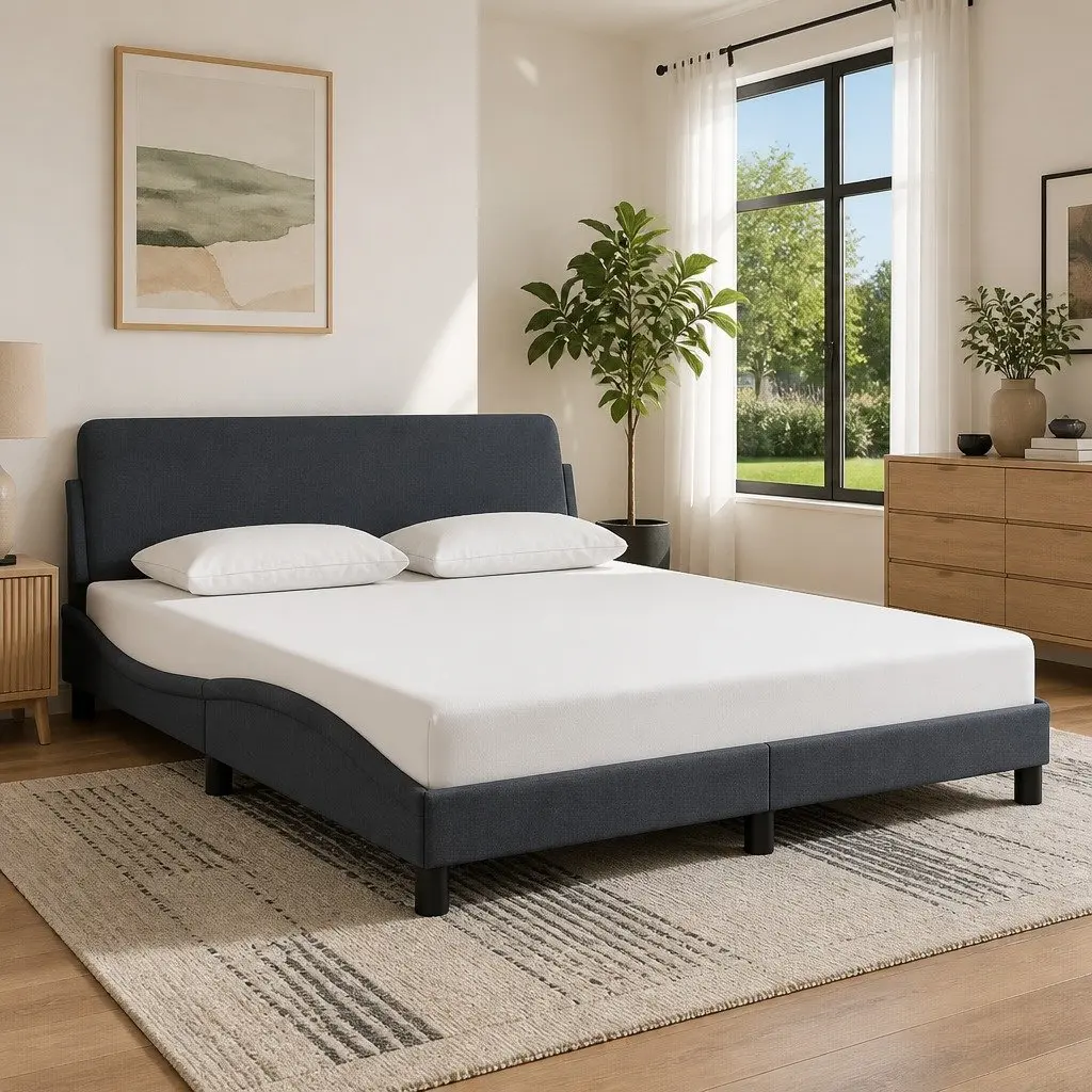 Grey Velvet Queen Bed Frame with Plywood Support