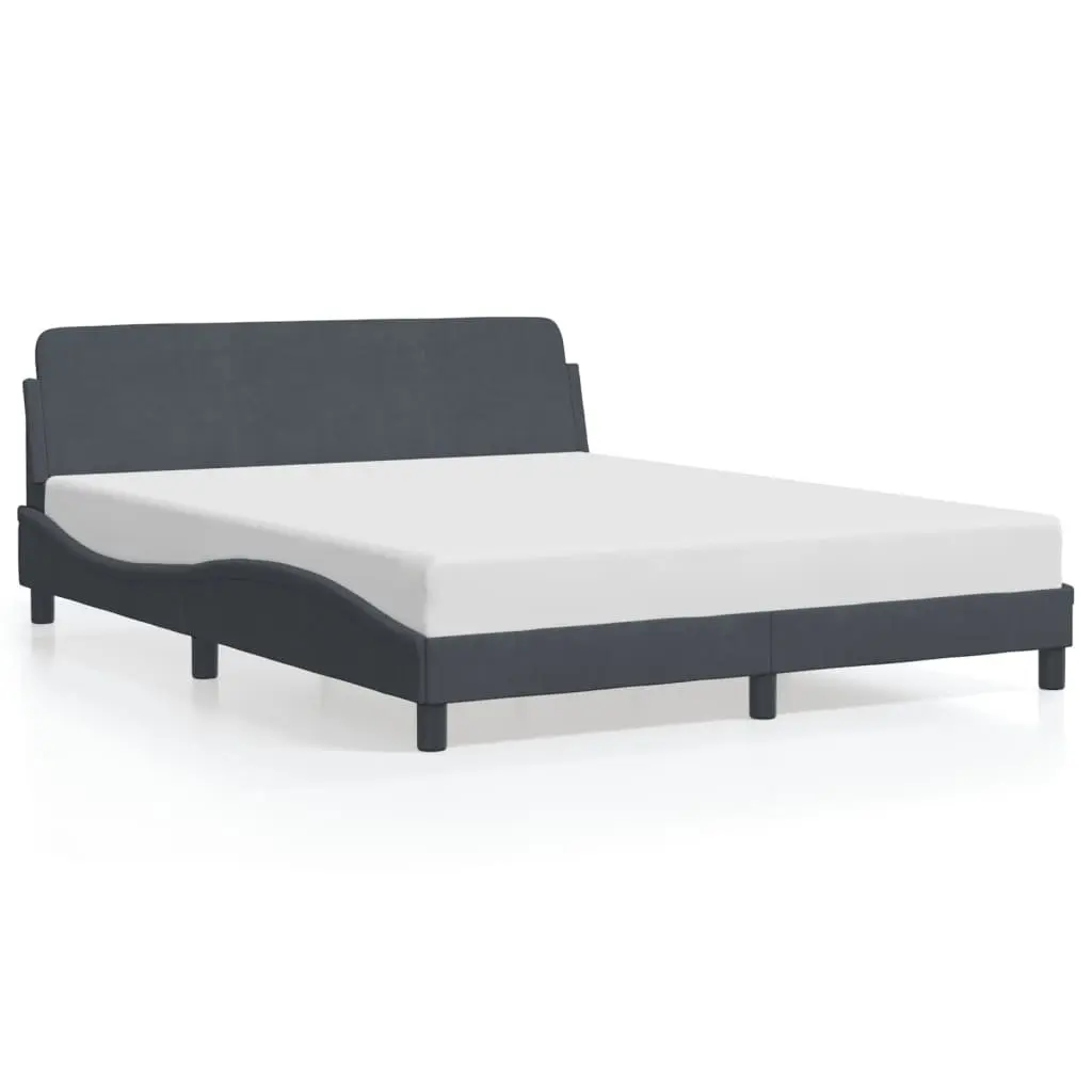 Grey Velvet Queen Bed Frame with Plywood Support