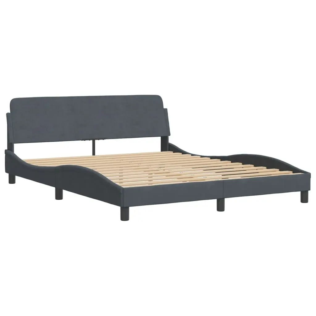 Grey Velvet Queen Bed Frame with Plywood Support