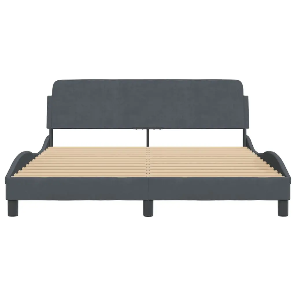 Grey Velvet Queen Bed Frame with Plywood Support