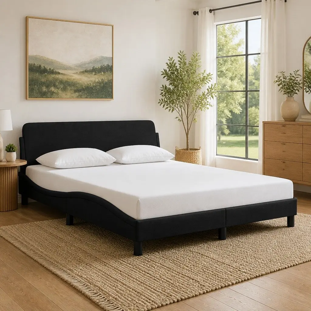 Black Velvet Queen Bed Frame with Strong Support