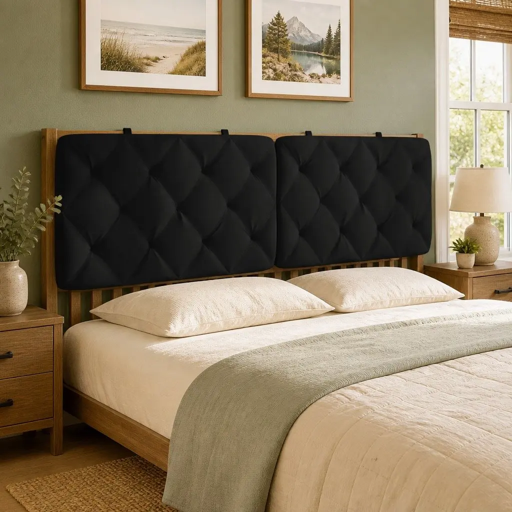 Headboard Cushion Back Support 153cm Black Velvet Wall Mounted