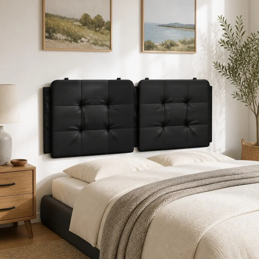 Black Faux Leather Headboard Cushion