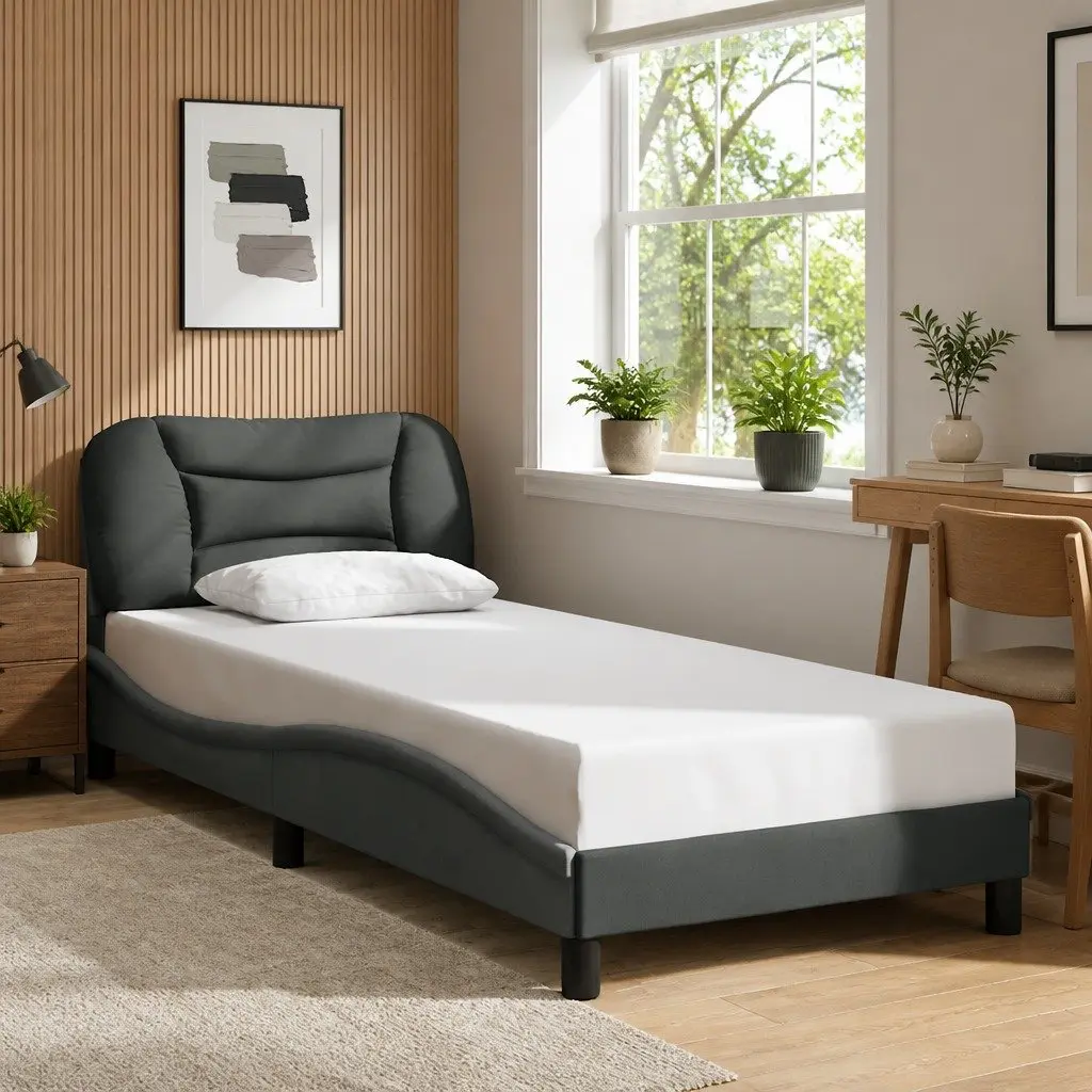 Bed Frame Grey Fabric 90x190 cm Bedroom Furniture with Headboard Slatted Base