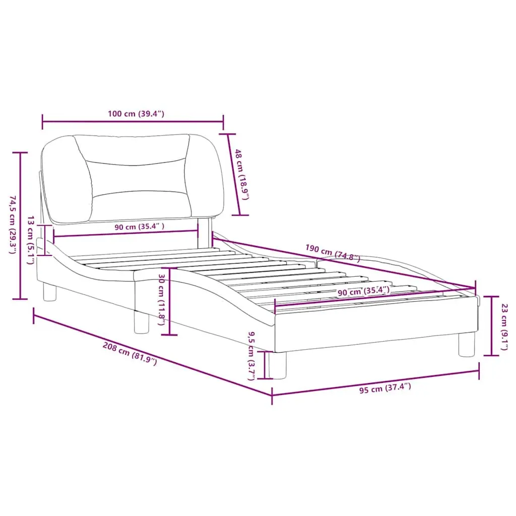 Bed Frame Grey Fabric 90x190 cm Bedroom Furniture with Headboard Slatted Base